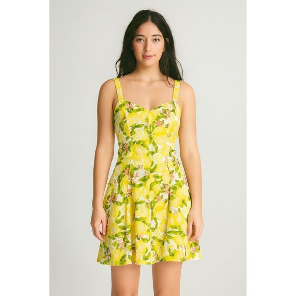 AVEC LES FILLES Lemon Print Sundress Summer Mini Dress Yellow/White size 12 - Picture 1 of 15
